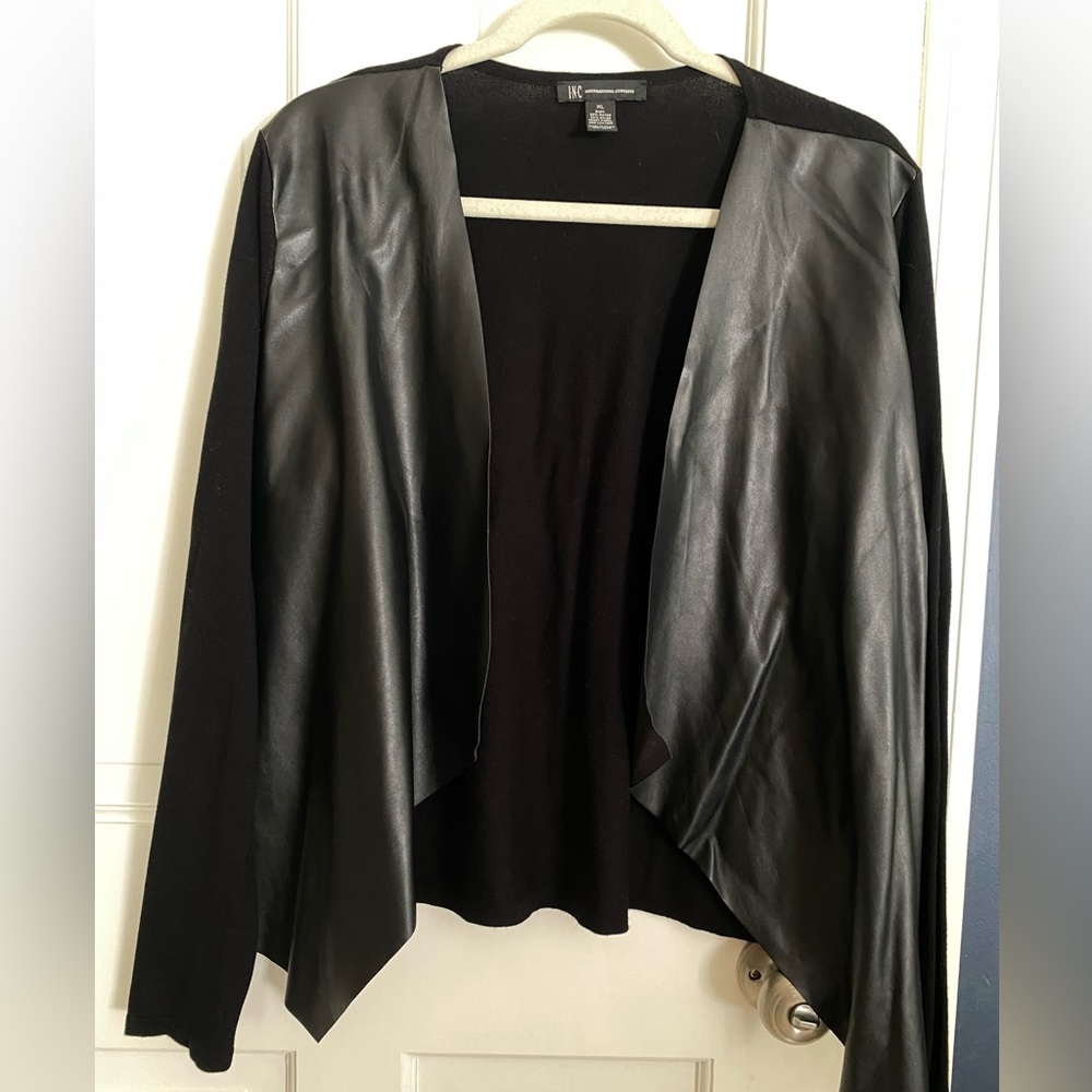 INC (Macy’s brand) faux leather cardigan